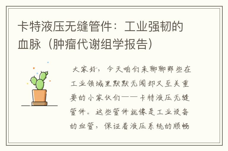 卡特液压无缝管件：工业强韧的血脉（肿瘤代谢组学报告）