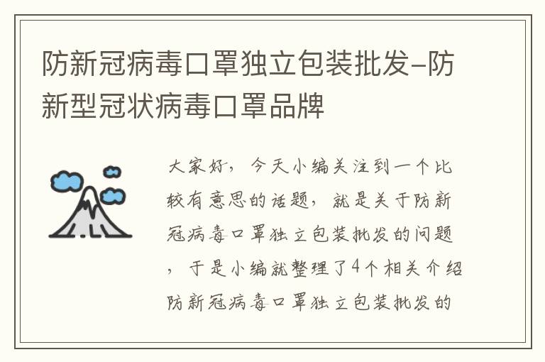 防新冠病毒口罩独立包装批发-防新型冠状病毒口罩品牌