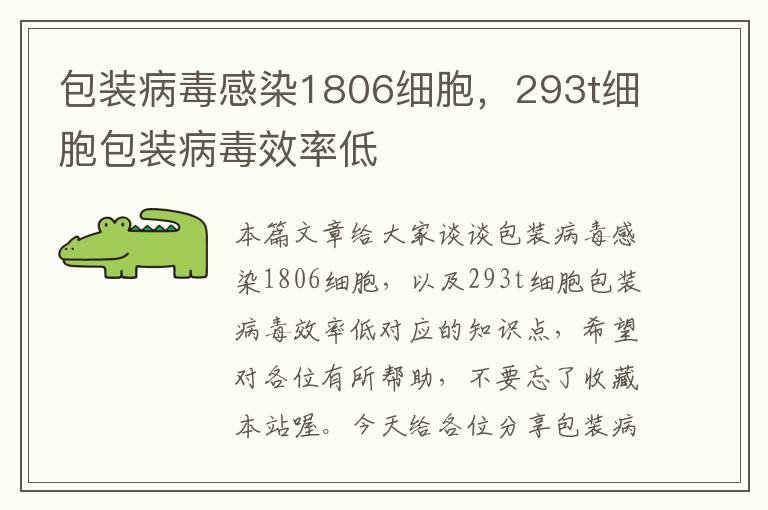 包装病毒感染1806细胞，293t细胞包装病毒效率低