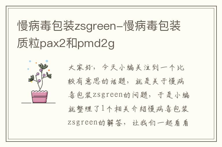 慢病毒包装zsgreen-慢病毒包装质粒pax2和pmd2g