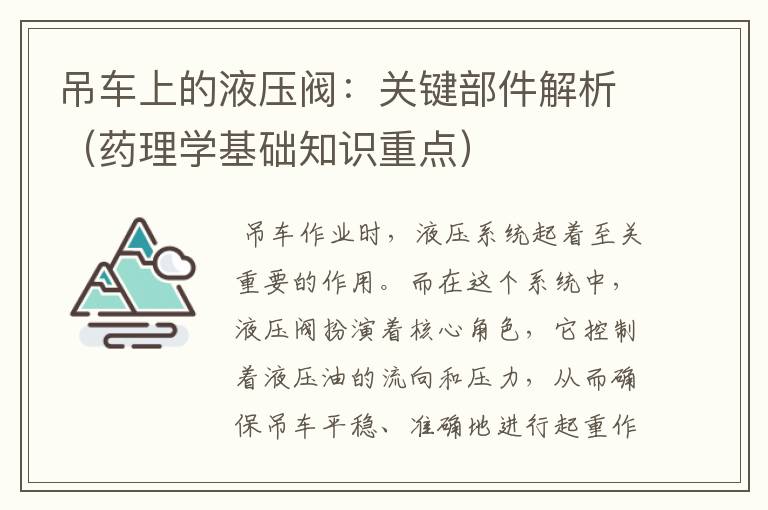 吊车上的液压阀：关键部件解析（药理学基础知识重点）