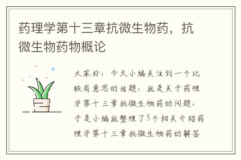 药理学第十三章抗微生物药，抗微生物药物概论