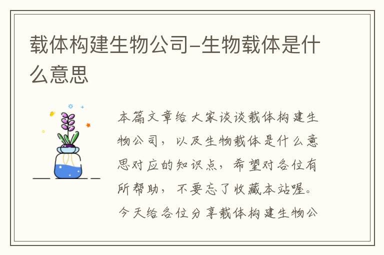 载体构建生物公司-生物载体是什么意思