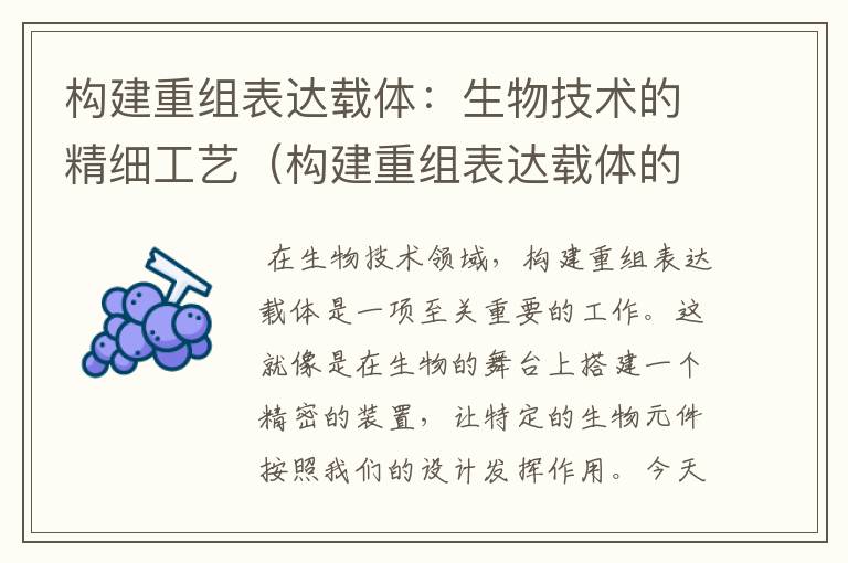 构建重组表达载体：生物技术的精细工艺（构建重组表达载体的目的）