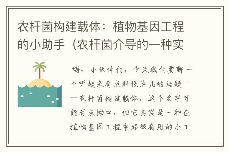 农杆菌构建载体：植物基因工程的小助手（农杆菌介导的一种实例流程）