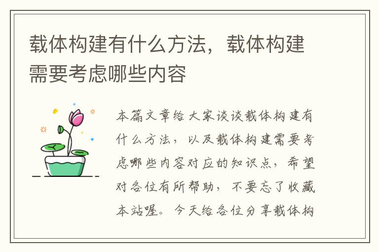 载体构建有什么方法，载体构建需要考虑哪些内容