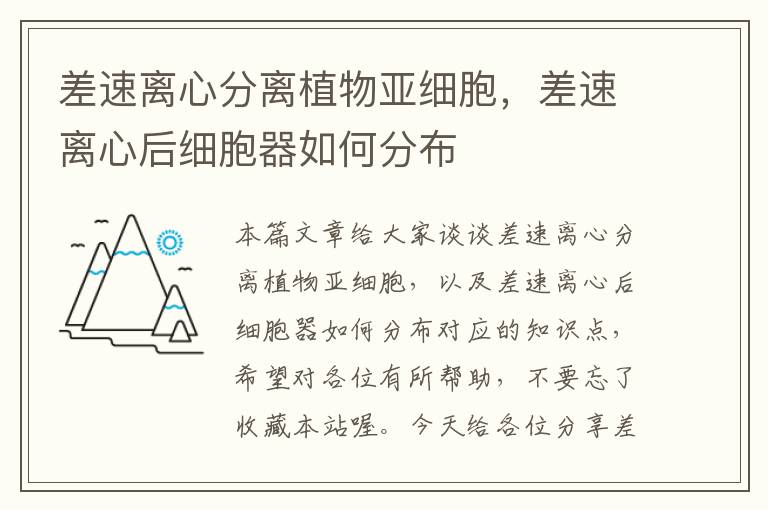 差速离心分离植物亚细胞，差速离心后细胞器如何分布