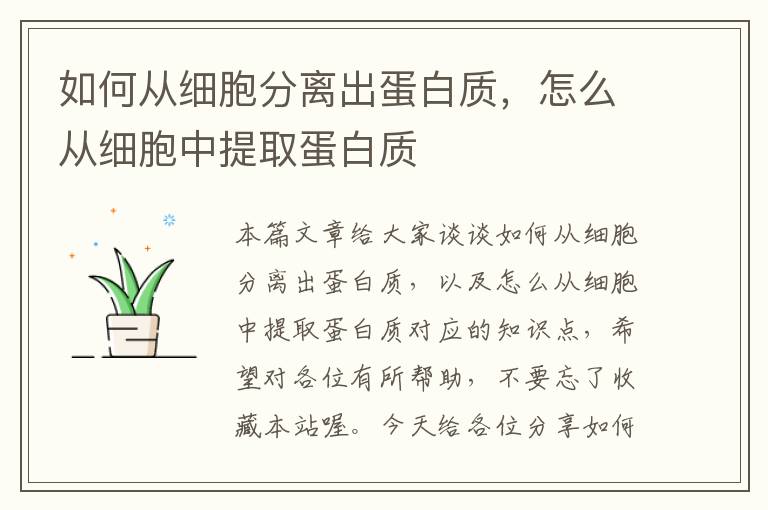 如何从细胞分离出蛋白质，怎么从细胞中提取蛋白质