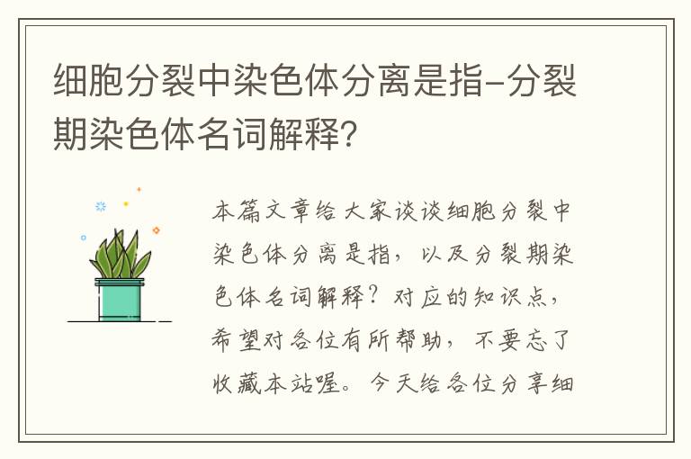 细胞分裂中染色体分离是指-分裂期染色体名词解释？