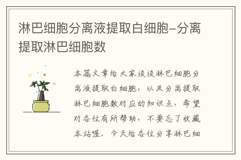 淋巴细胞分离液提取白细胞-分离提取淋巴细胞数