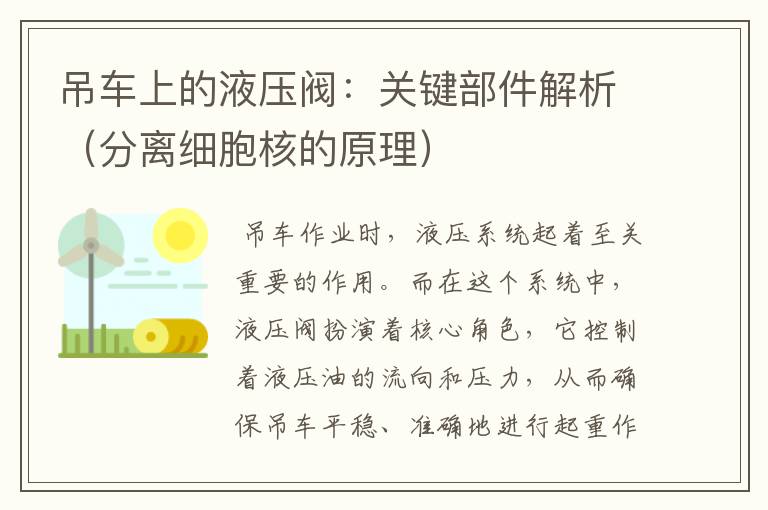 吊车上的液压阀：关键部件解析（分离细胞核的原理）