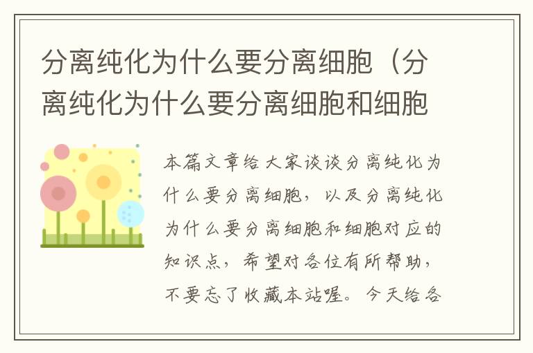 分离纯化为什么要分离细胞（分离纯化为什么要分离细胞和细胞）