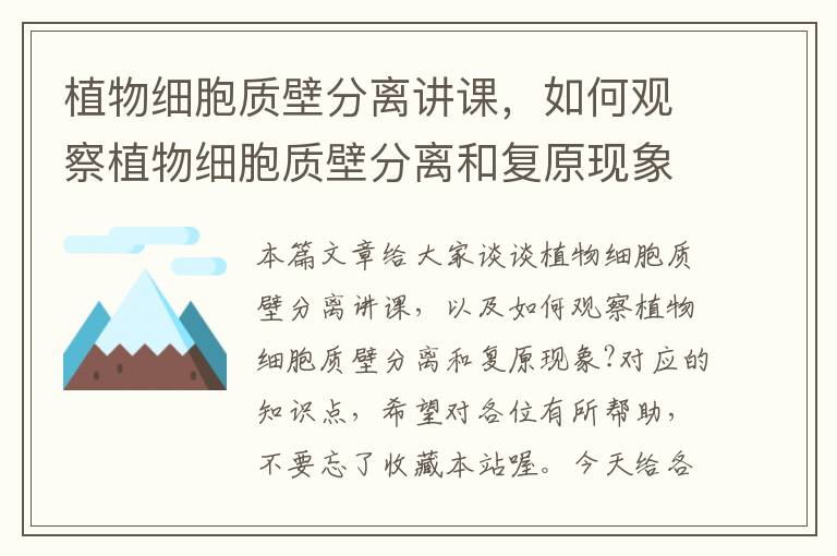 植物细胞质壁分离讲课，如何观察植物细胞质壁分离和复原现象?