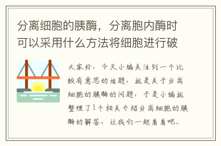 分离细胞的胰酶，分离胞内酶时可以采用什么方法将细胞进行破壁处理?