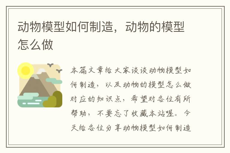 动物模型如何制造，动物的模型怎么做