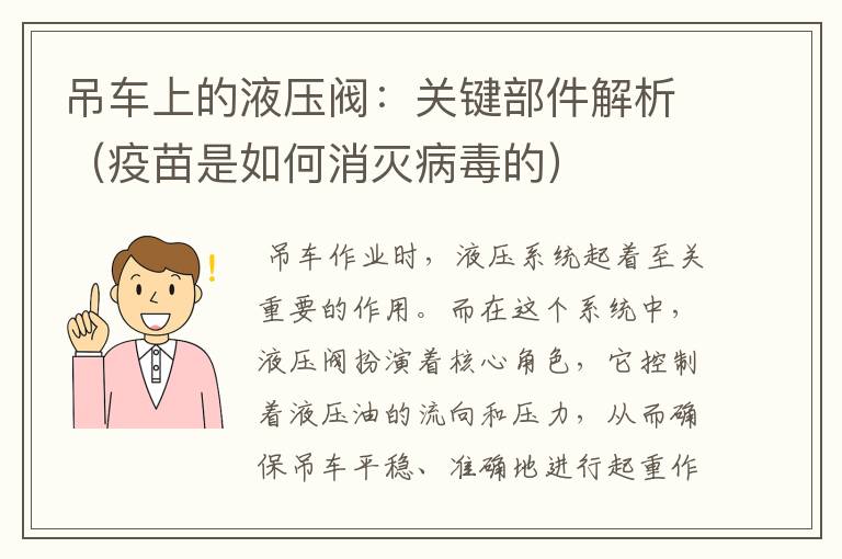 吊车上的液压阀：关键部件解析（疫苗是如何消灭病毒的）