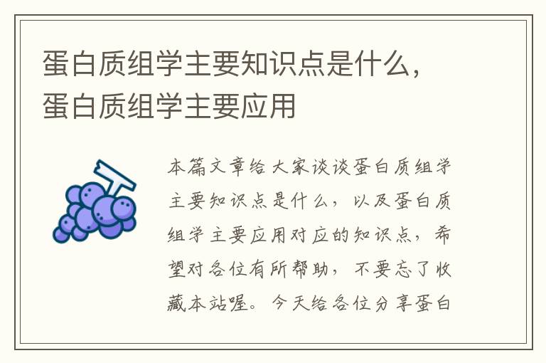 蛋白质组学主要知识点是什么，蛋白质组学主要应用