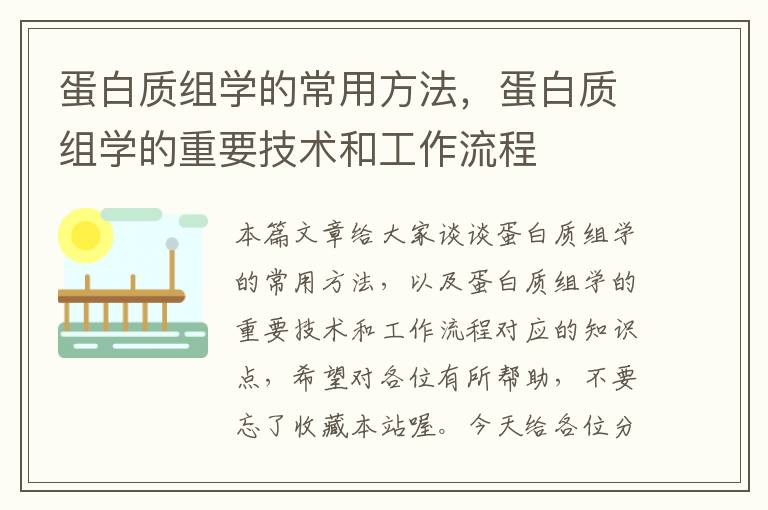 蛋白质组学的常用方法，蛋白质组学的重要技术和工作流程