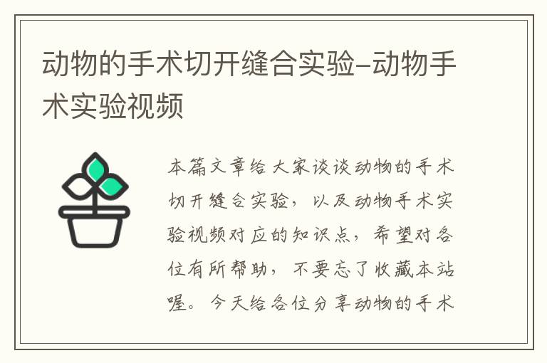 动物的手术切开缝合实验-动物手术实验视频