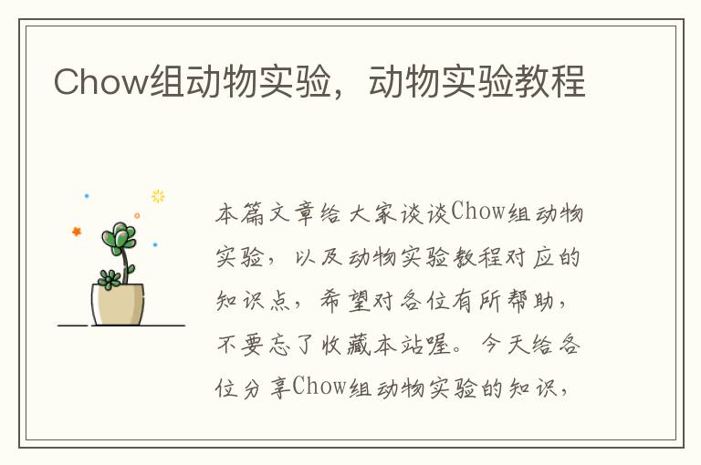 Chow组动物实验，动物实验教程