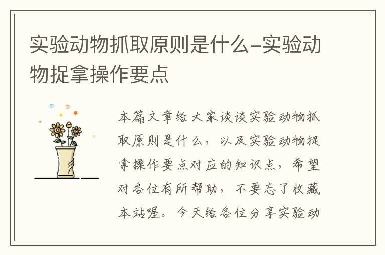 实验动物抓取原则是什么-实验动物捉拿操作要点